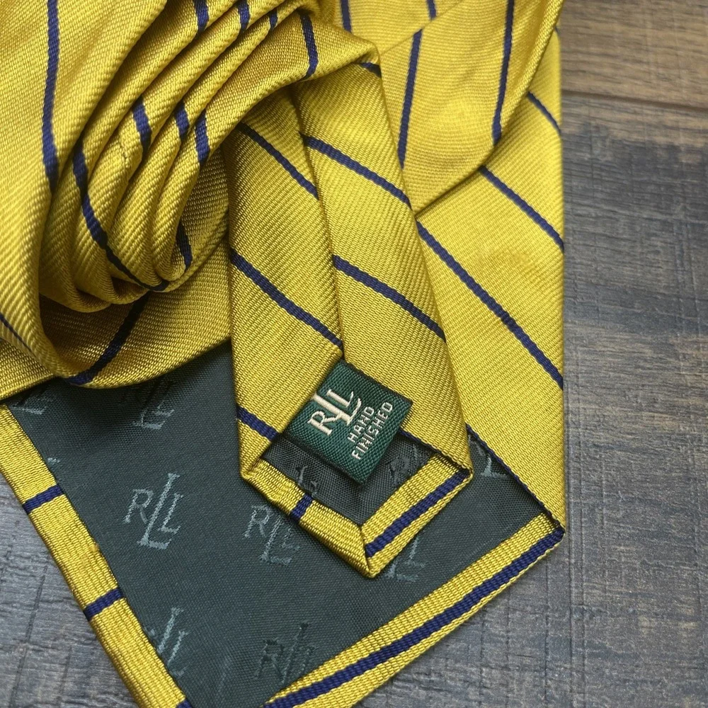 Lauren Ralph Lauren‎ Mens Silk Tie Yellow Blue Striped 56 Inch